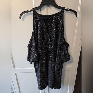 SHEIN Black Glitter Cold Shoulder Women's Top Size 3XL (Fits Like 1X)
